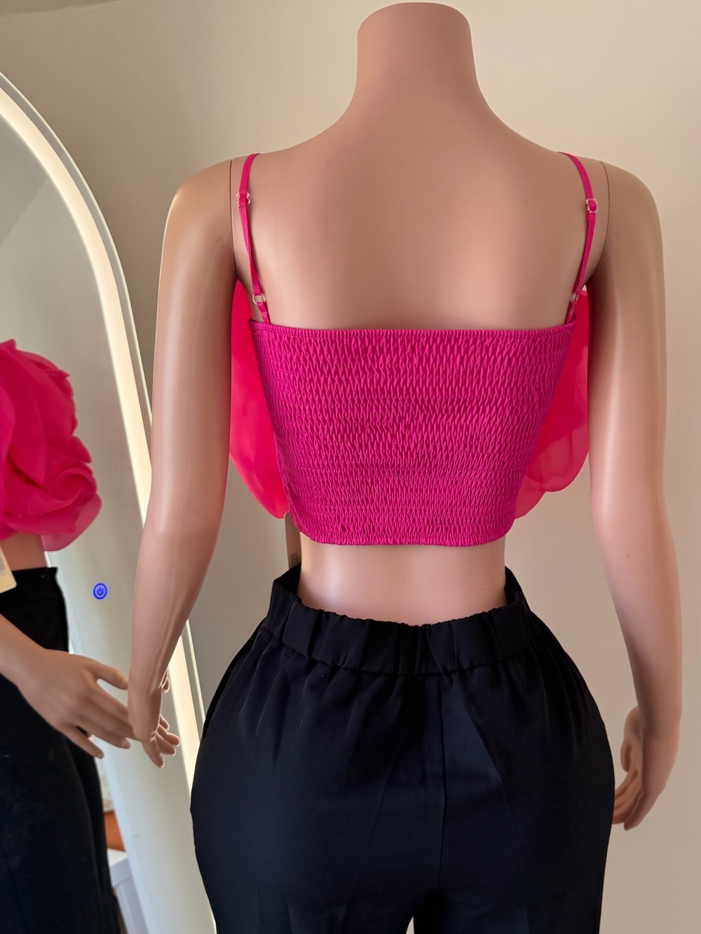 Women’s Floral Organza Rose Crop Top - Pink / Hot Pink - Picture 3 of 6